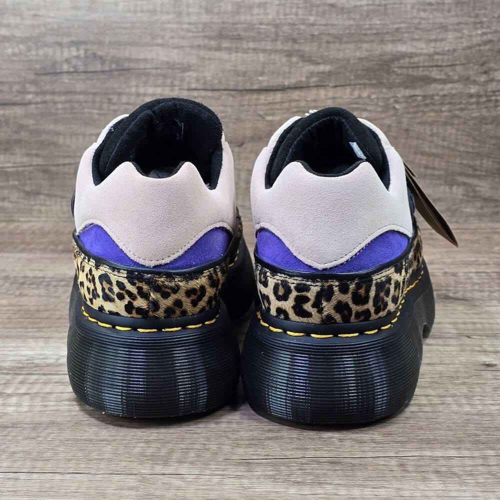 Dr. Martens Buzz 5-Eye Women's 10 Pink Leopard Print Black Suede Platform Shoes - Picture 4 of 9